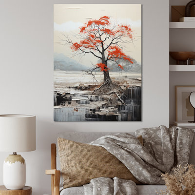 Macguire " Grey Red Minimalism Tree Solitude II "
