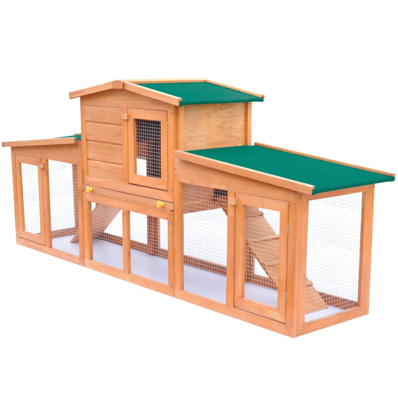 Cage à lapin avec plateau coulissant et rampe en bois de pin massif