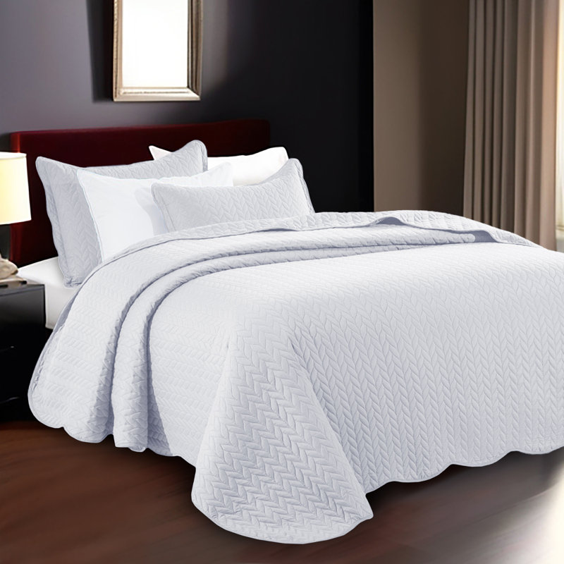 Ensemble de couvre-lit en microfibre embossée 3 pièces avec taies d'oreiller assorties, Blanc