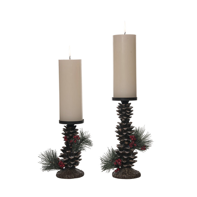 La résine Holiday Aisle® 10 po Ensemble de 2 bougeoirs multicolores de Noël rustiques