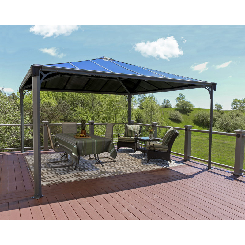Palram - Canopia Palermo Aluminum Hardtop Gazebo with Polycarbonate Roof Panels Durable Outdoor Patio Shelter Gray