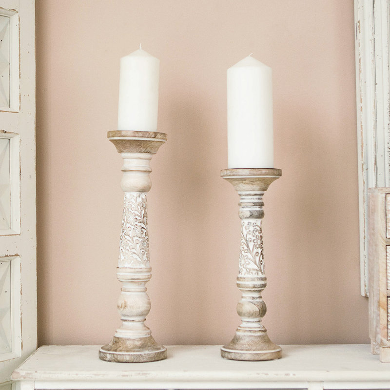 14.96'' H Wood Tabletop Candlestick