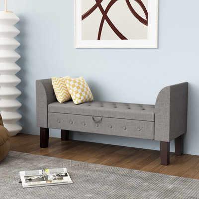 Battle Linen Blend Upholstered Storage Bench