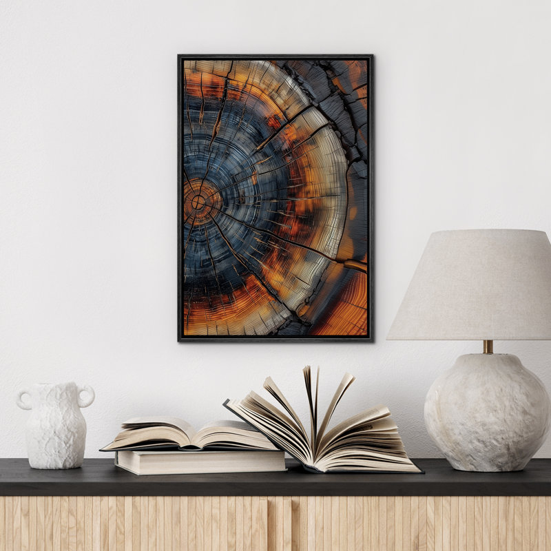 Impression sur toile de décorations murales de chambre à coucher encadrées rustique orange et bleu marine, H 24 po x l 16 po
