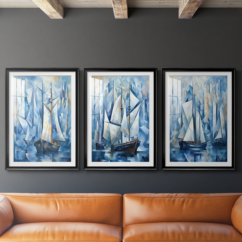 NAUTICAL Series CCCCLIXIX - Impression sur mesure encadrée de qualité supérieure - 3 pièces, H 19 po x l 27 po, Noir