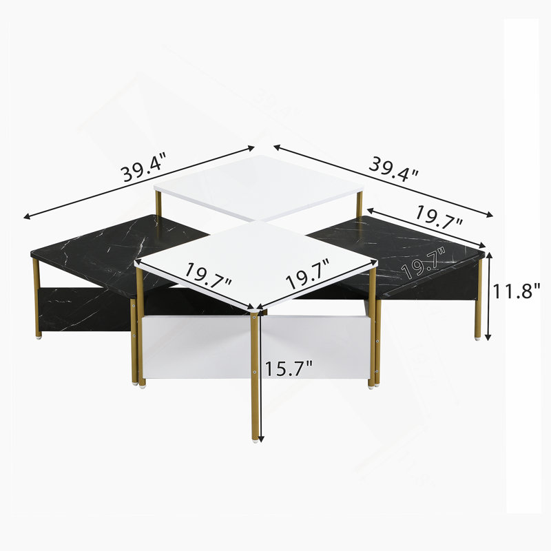Ensemble de quatre tables gigognes polyvalentes et modernes, adaptables à différentes configurations, idéales pour le décor et la fonctionnalité du salon