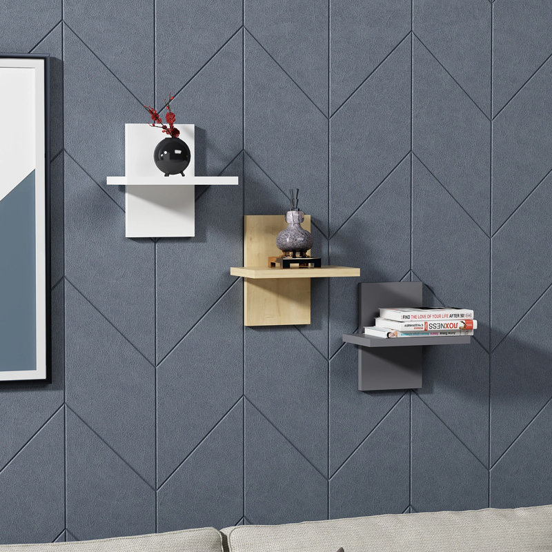 Concezio 3 Piece Floating Shelf, White/Anthracite/Oak