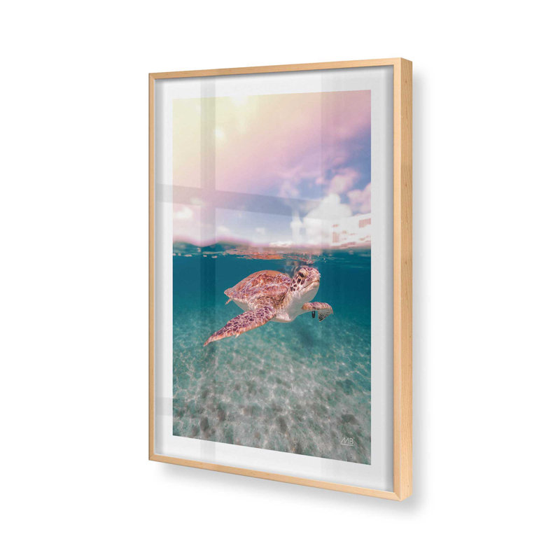 Imprimé Serene Sea Turtles , H 37 po x l 25 po, Reproduction encadrée avec passe-partout, Érable brut
