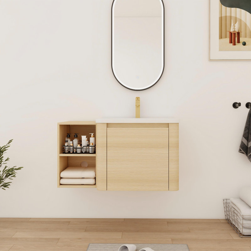 Single Bathroom Vanity With Ceramic Top, 36", Beige