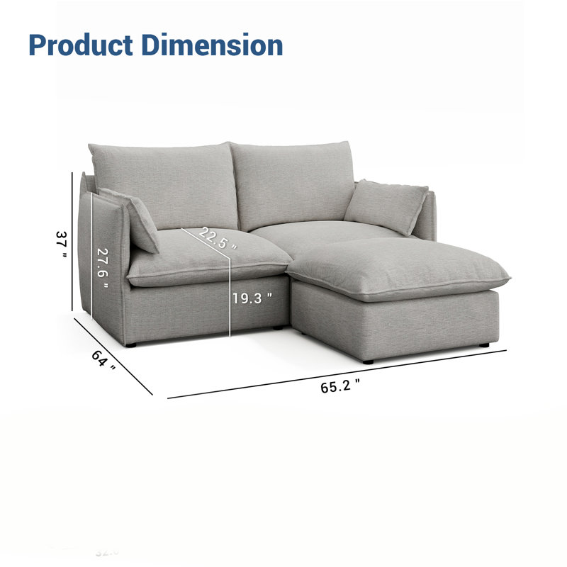 Upholstered Cloud Sofa, Modular Sectional Sofa, Modern  Down Filled Comfort Sofa With Romvable Cover For Living Room, Deep Seat