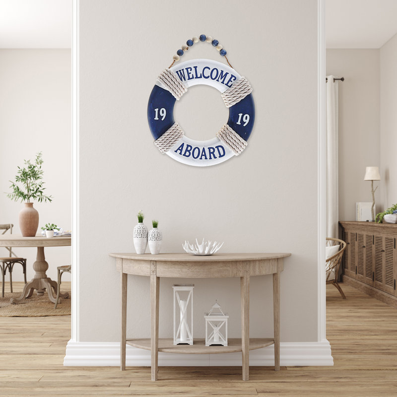 Décoration murale bouée de sauvetage en bois avec support à perles