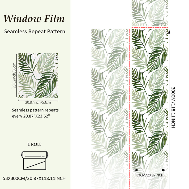 Plantes et fleurs, autocollant de fenêtre d'intimité statique, feuilles de palmier