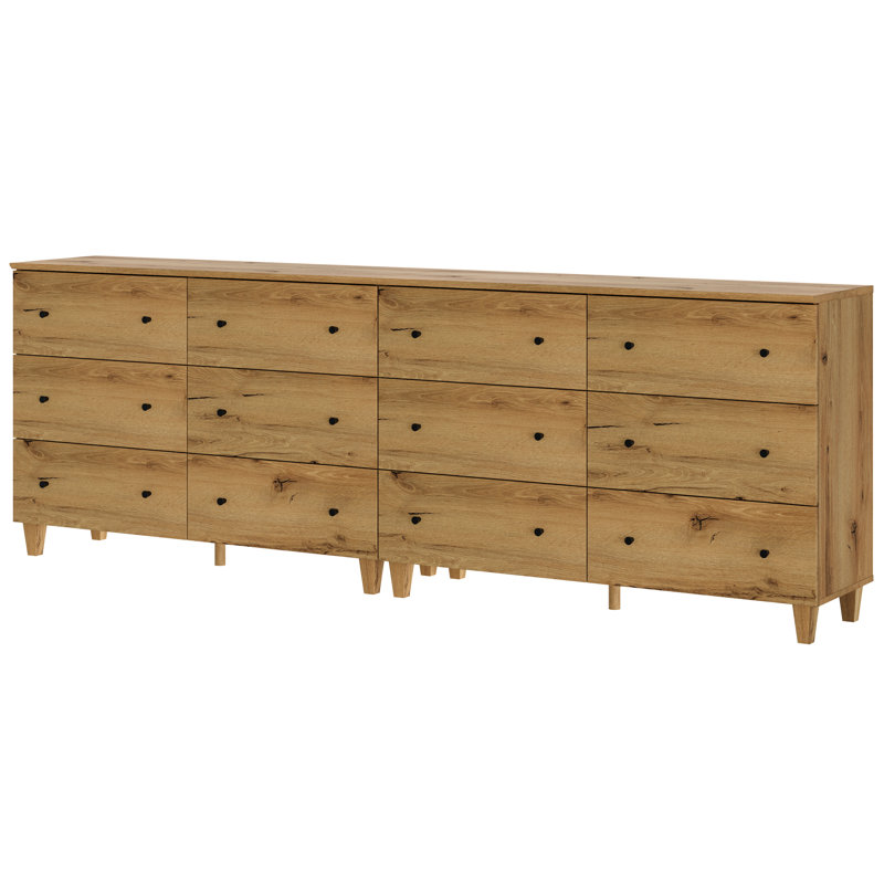 Lysiane Bedroom Dresser With 12 Drawers, Wood Wide Dresser Chests, Brown