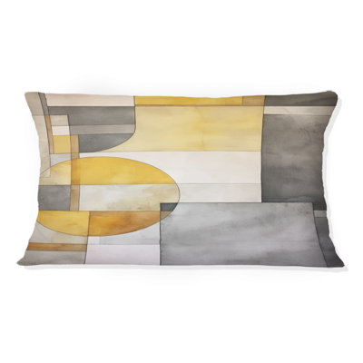 Coussin décoratif jaune et gris I - Intersecting Realities I - Abstract Shapes