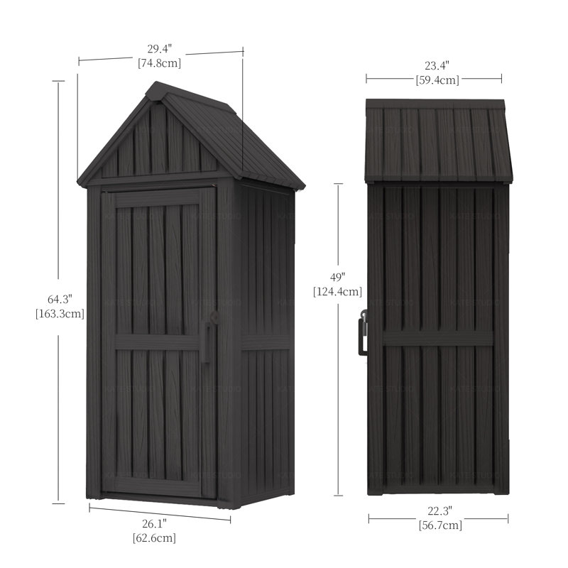 Black Resin Outdoor Storage Shed, Black
