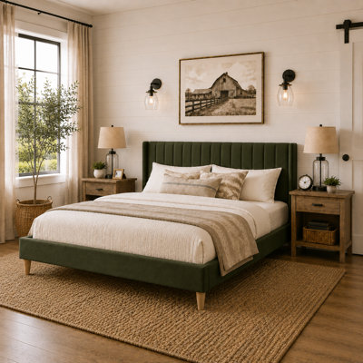 Eriksay Low Profile Upholstered Platform Bed with Wingback Headboard