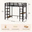 Black Metal Loft Bed with Desk & Shelves, Industrial High Sleeper Bed Frame with Storage Ladder and Hanging Rail, 90 x 200 cm