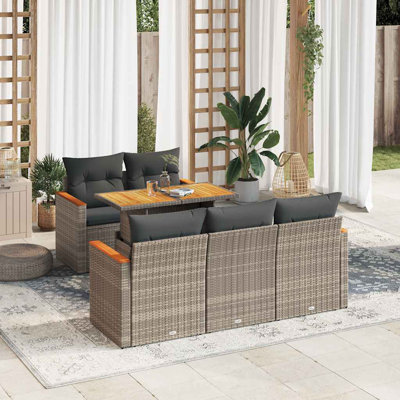 Ensemble de canapé de jardin 6 pièces avec coussins en rotin polyacacia
