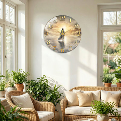 «Jesus Walking», horloge murale en verre décorative moderne, 23,6 po