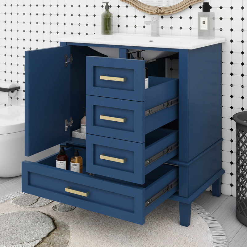Ensemble de meuble-lavabo 30 po avec lavabo, armoire de rangement moderne avec porte à fermeture douce et 3 tiroirs, structure en bois massif