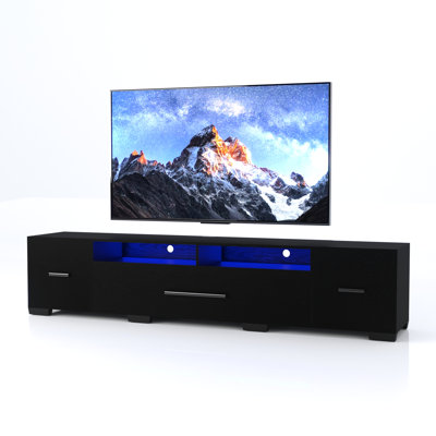 Console de télévision moderne avec rangement, centre de divertissement noir de 80 pouces, lumières contrôlées par télécommande, 31 options de conversion, lumières à télécommande à spectre complet, modes de changement, choix