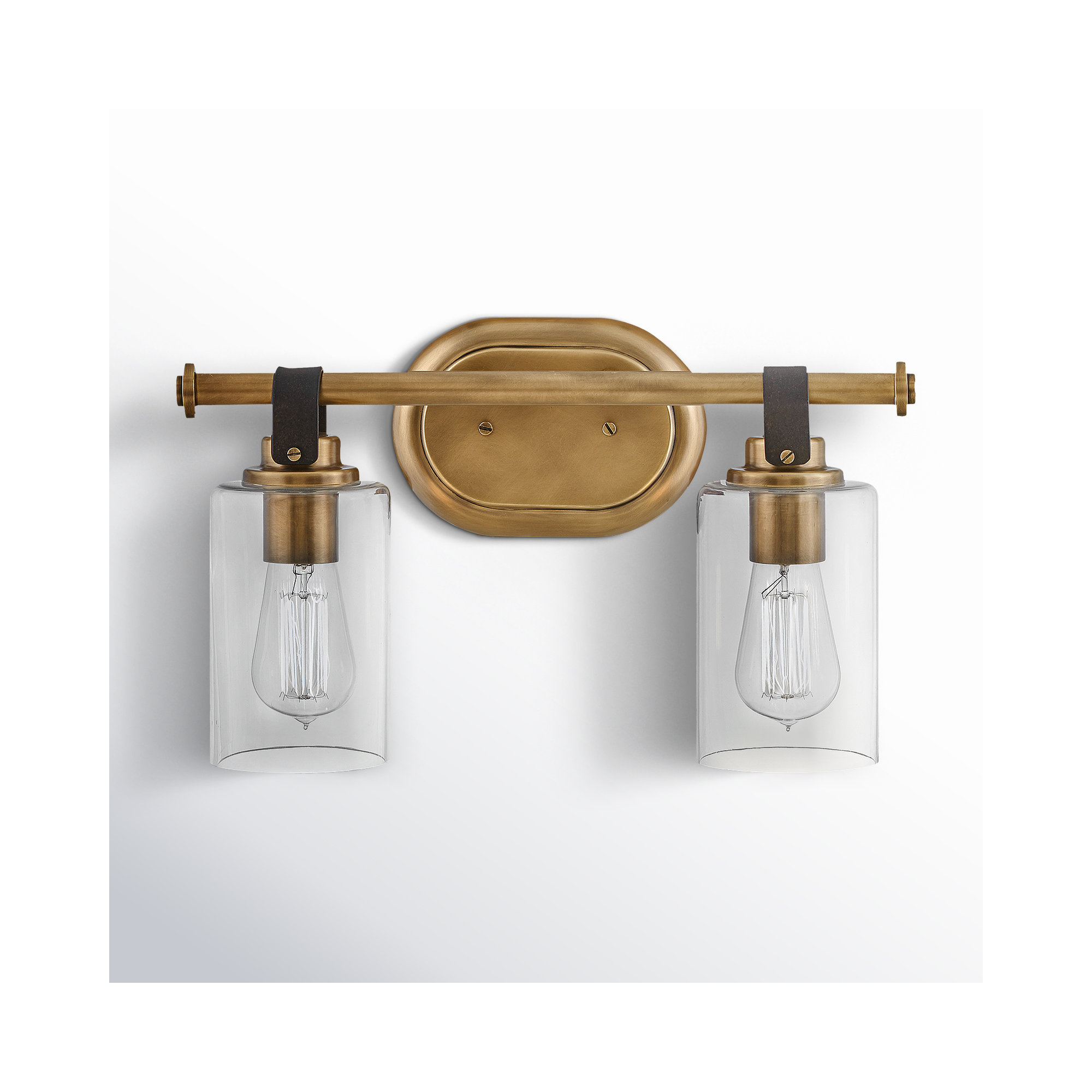 April 2 Light Transparent Dimmable Vanity Light, Heritage Brass