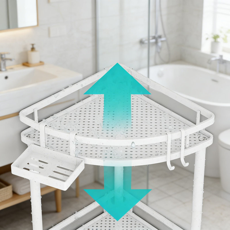 Corner Shower Caddy - 2-Tier Rustproof Shower Organizer With Soap Holder And Hooks, Space-Saving Bathroom Storage Shelf With Adhesive Mounting