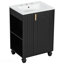 Meuble-lavabo 24 po avec lavabo, armoire de salle de bain avec tablette de porte, rangement latéral ouvert, structure en bois massif, porte à fermeture douce, noir-105754175