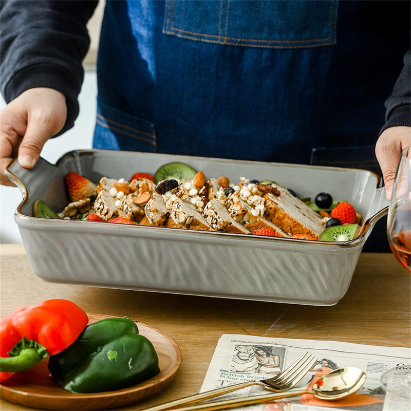 Gray Ceramic 9x13 Rectangular Baking Dish with Handles