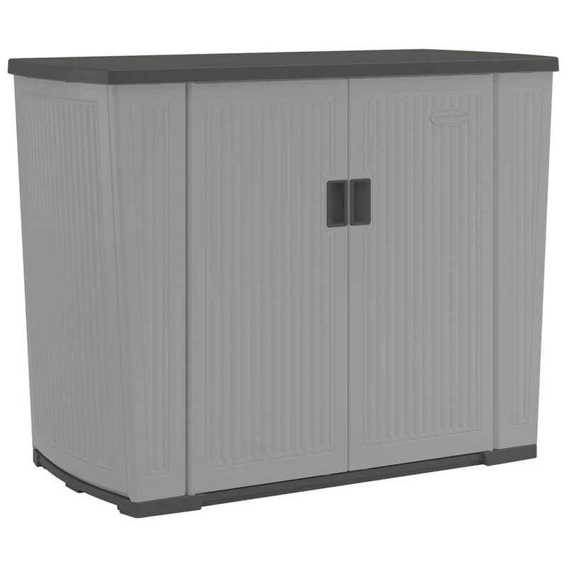 130 Gallon Plastic Lockable Deck Box with Lock in Dove Gray