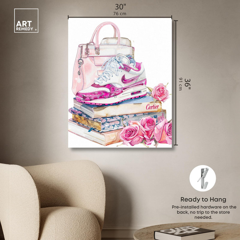 «Pink Blossom Fun Purse», toile par Sneaker, Toile tendue, H 36 po x l 30 po x P 1,5 po