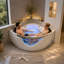 Baignoire à balnéo d'angle de luxe de 59 po avec éclairage, 20 jets et chromothérapie DEL
