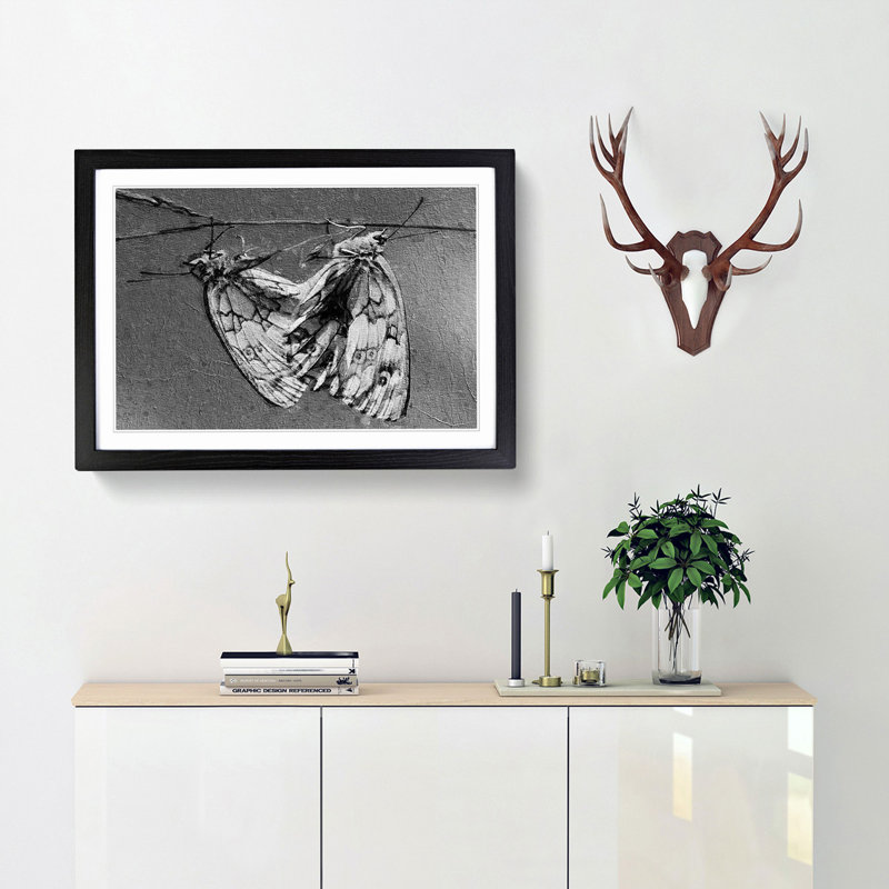 Two Butterflies - Framed Print, 27cm H x 36cm W x 2cm D, Black Framed