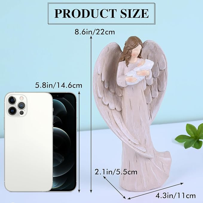 Figurine en résine peinte à la main ange gardien avec bébé