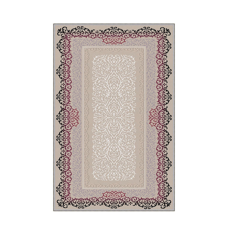 Tapis oriental rose / beige en polyester tissé à plat Alvarez, Rectangle 2 pi 7 po x 3 pi 11 po