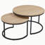 Ensemble de 2 tables basses gigognes rondes, style industriel, finition chêne naturel, conception peu encombrante