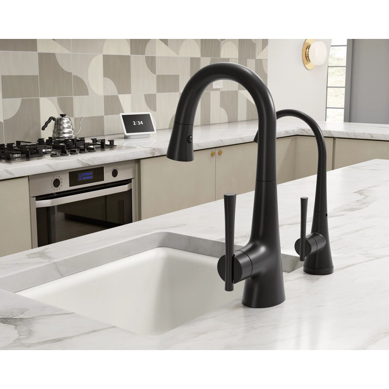 Kuv Single Handle Kitchen Faucet with Accessories, Matte Black