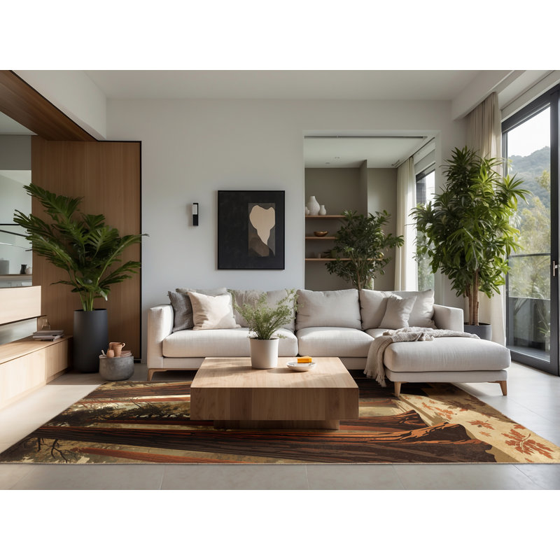 Tapis brun doux et moelleux au look rustique rétro Tonnele Country, 8 pieds carrés