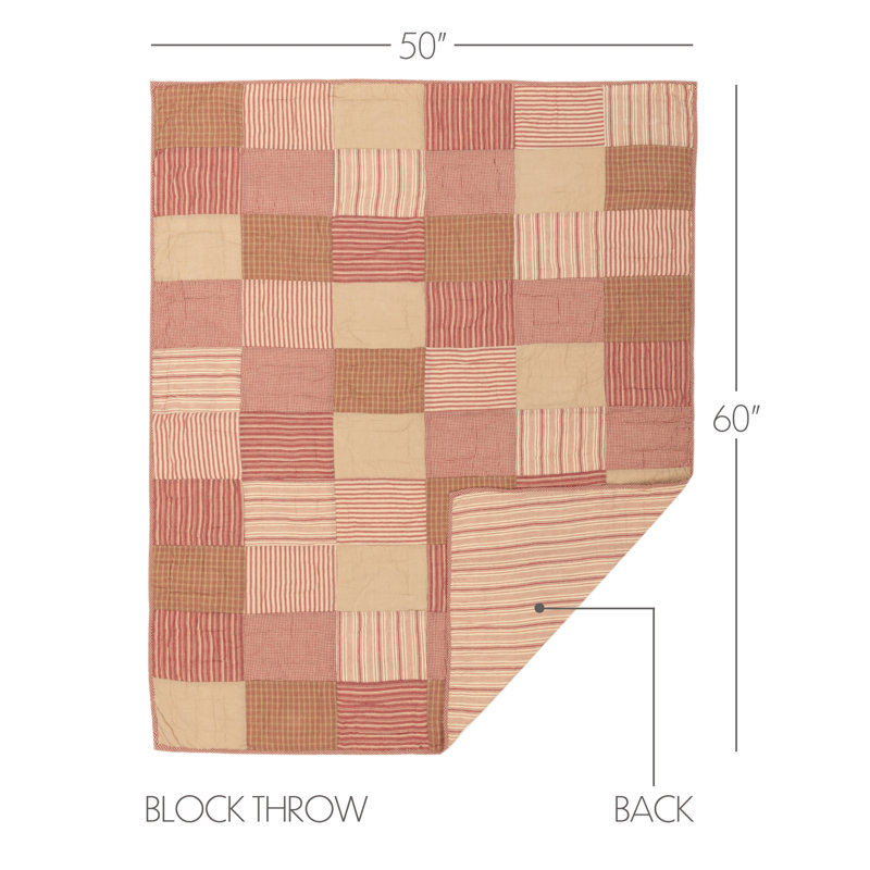 Jeté en coton Sawyer, Rouge champêtre / brun clair / crème foncé