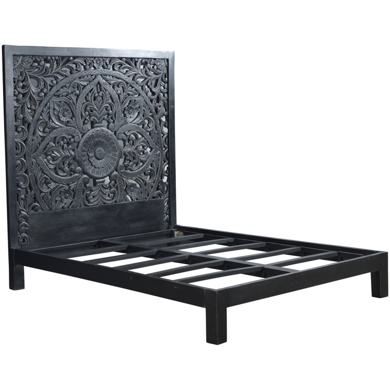 Grand lit plateforme avec rangement en bois massif Corder, Noir