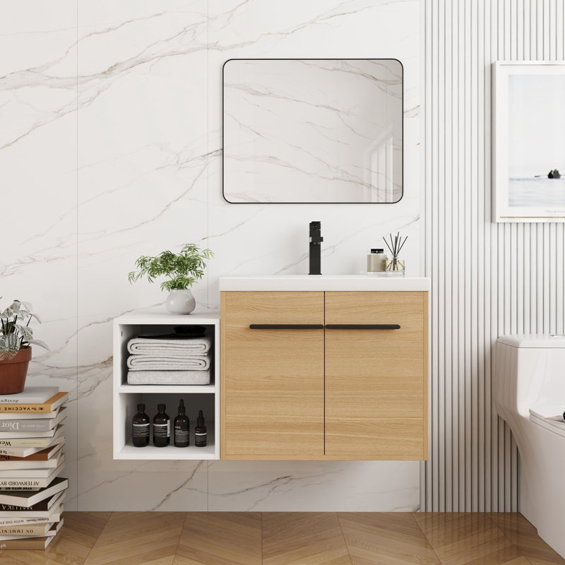 Meuble-lavabo mural avec 2 portes et tablettes de rangement latérales, 20.5 "H x35.16"W x 18.12"D, 1