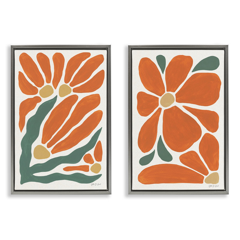 Ensemble de cadres flottants Mid-Century fleur abstraits 2 pièces, design par Yvette St. Amant, Cadre flottant gris lustré