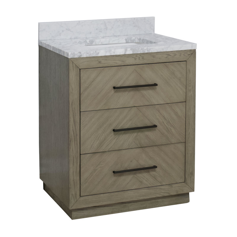 Ensemble de meuble-lavabo simple 30 po avec comptoir en chêne gris et comptoir en marbre de Carrare Rumalda, Chêne gris