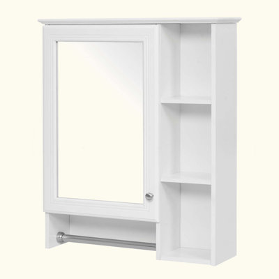 3-in-1 Bathroom Mirror Cabinet, 24-inch Wall Mounted Medicine Cabinet with Adjustable Shelf & Tower Bar, High-Definition Mirror, for Bathroom Vanity, White