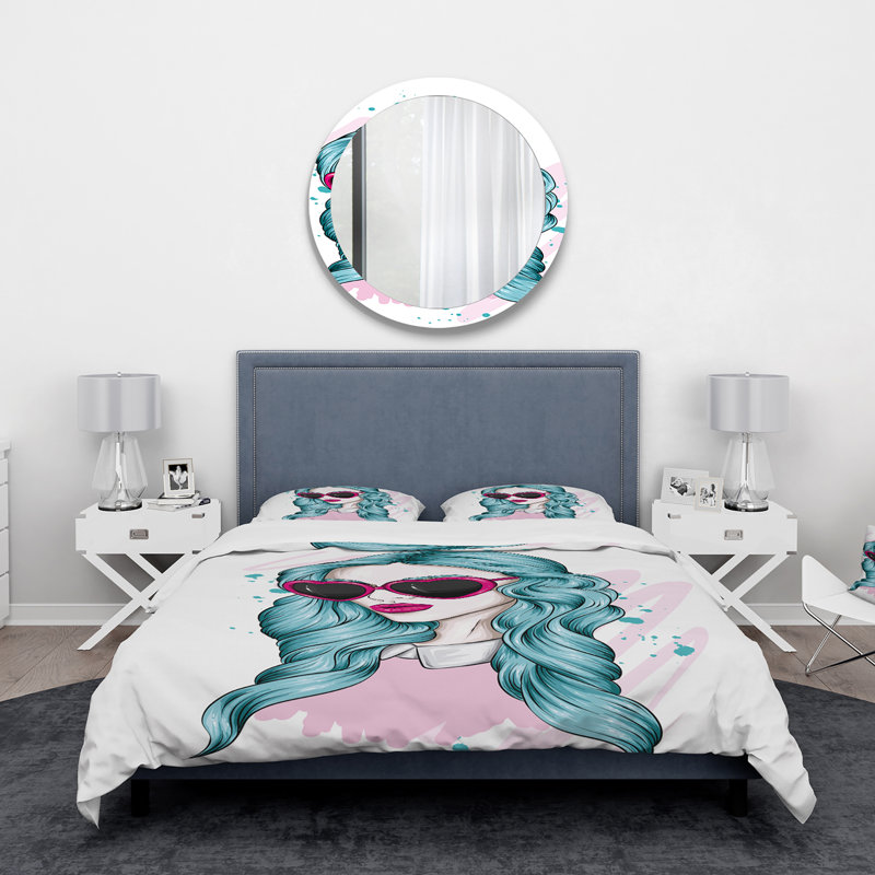 Ensemble de housse de couette en microfibre turquoise / rouge, Housse de couette simple + 1 taie décorative stan