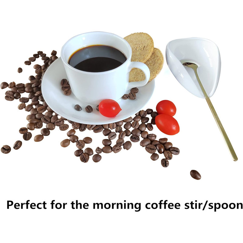 Mini porte-cuillère à café, petit repose-cuillère en céramique pour agitateurs à café, cuillères à thé, cuillères à cocktail, accessoires de bar à café (blanc pur + cuillère dorée)