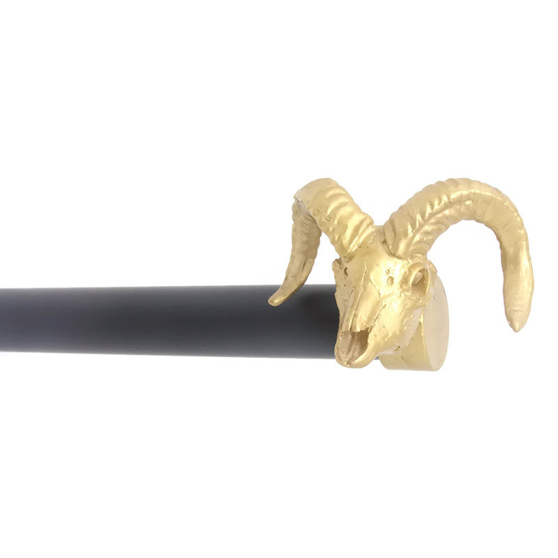 Tringle à rideaux simple Ram Skull Drapery, H 1 po x l 84 po x P 1 po, Doré / Noir