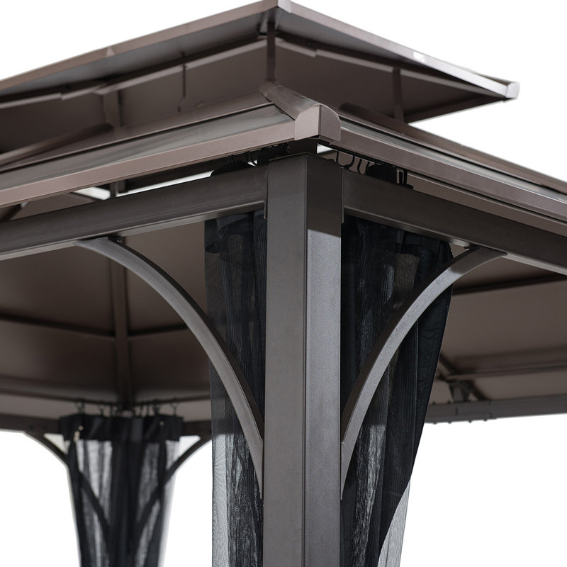 Sunjoy Hardtop Gazebo 10 x 12 ft. Outdoor Gazebo, Heavy Duty Steel Frame Gazebo, Double Roof Metal Gazebo with Ceiling Hook and Removable Netting Sidewalls