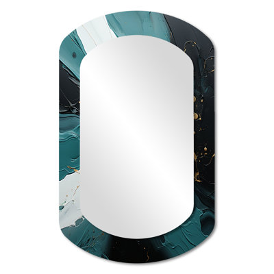 Gertz Gold and green white marble waterfall III - Abstract Painting Cylinder Mirror, Gold Asymmetrical Decorative Wall Mirror, Printed Metal Art