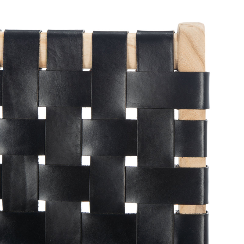 Tabouret Alston, Cuir noir / cadre naturel sans finition, Tabouret de comptoir (siège d'une hauteur de 27,1